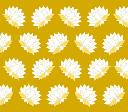 White lotus flower seamless pattern  illustration on gold background