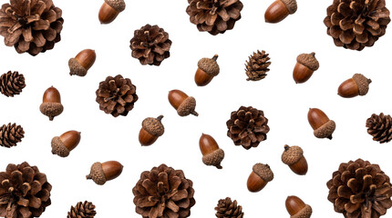 Autumn Pinecones and Acorns Pattern Isolated Cutout PNG Element for Fall Thanksgiving Background Design © creativestock