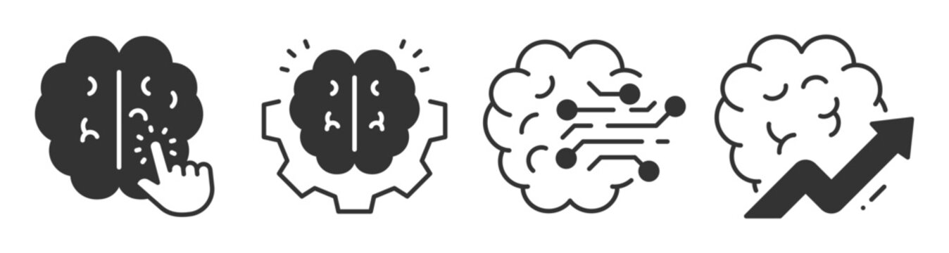 Brain and neural network icons representing ai and growth. Editable stroke