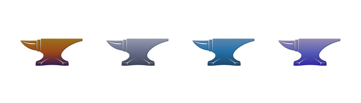 Anvil icon set with gradient colors for blacksmithing and metalwork design