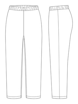 basic elastic waistband sweatpants joggers front and side view flat sketch vector illustration technical cad drawing template transparent background