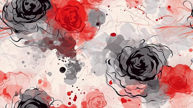 Digital painting of ink roses print pattern flower abstract  background