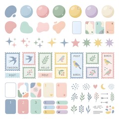 Obraz premium Pastel postage stamp collection with decorative stationery