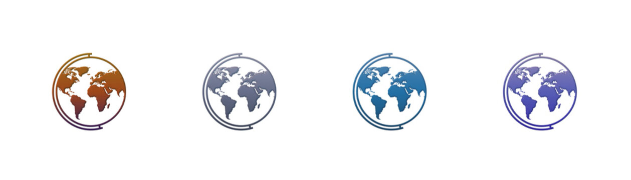 Globe icon set with gradient earth maps for global business web design