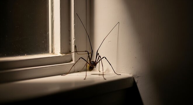 spider daddy longlegs on a wall corner indoors