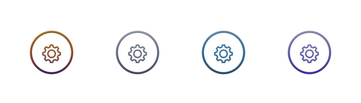 Gear icon set with colorful gradient circles for web interface design