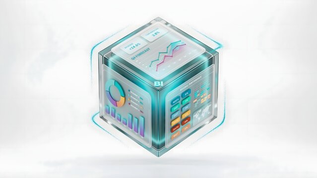 Glowing business intelligence cube &ndash; Great for corporate strategy, executive metrics, and multidimensional data.