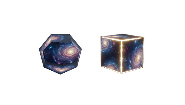 Abstract Geometric Shapes with Nebula Galaxy Surface Textures