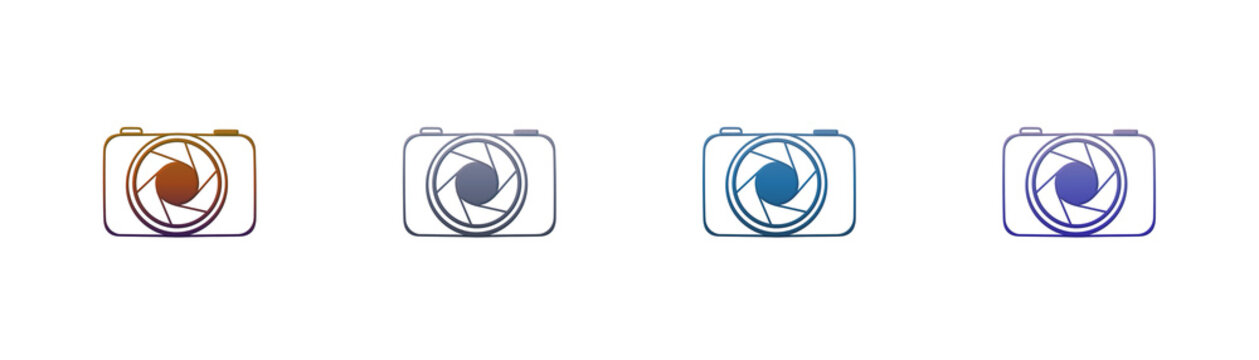 Camera icon set with gradient shutter lens design for digital media apps