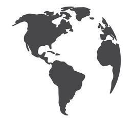 World Map Graphic: A minimalist, dark grey silhouette of the Earth, showcasing North and South America, perfect for global themes and digital design. © Basu Official 