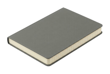 Fototapeta premium Closed grey leather notebook journal isolated on a black background