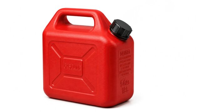 Red Plastic Gasoline Fuel Container Isolated on White Background for Safe Fuel Storage