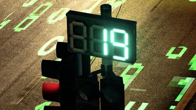 traffic lights at a on sathorn road in bangkok with code and data overlayed onto the road