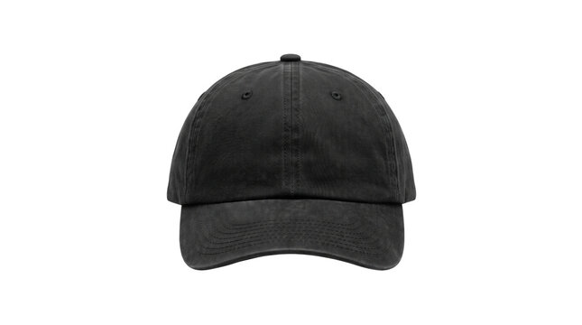 Blank Black Baseball Cap Mockup Front View Isolated Cutout PNG Element for Streetwear Apparel Design