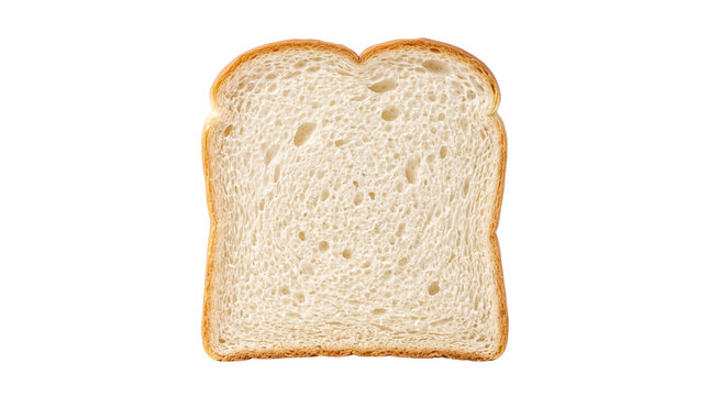 White bread slice isolated on white background, single piece of soft sandwich bread, fresh bakery loaf slice for breakfast and lunch