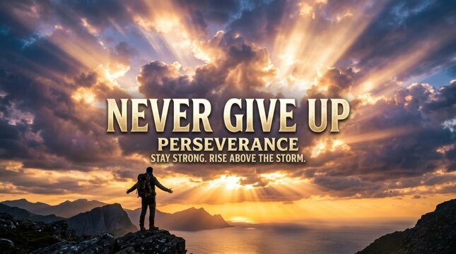 Never Give Up Perseverance Inspirational Mountain Poster