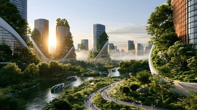 Eco-Metropolis 2070: Futuristic Vertical Forest City Integrated with Nature