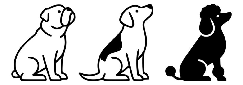 three minimalist dog icons