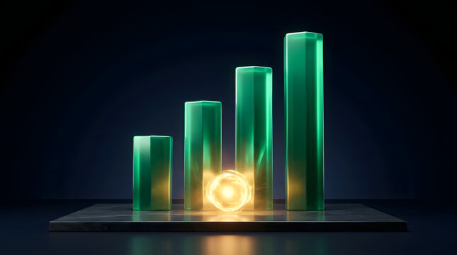 Minimalist 3D stock market concept showing growth, risk, volatility and financial momentum with clean geometric forms and cinematic light. AI Generated.