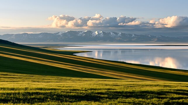 Golden Serenade: Sunrise over the Salt Lake and Steppe of Uvs Nuur Basin, Mongolia