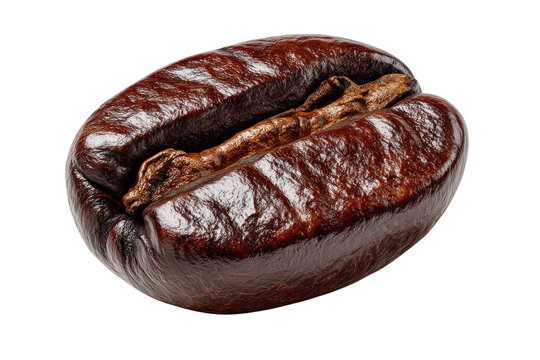 Dark Roasted Coffee Bean: A close-up, macro shot of a single, dark roasted coffee bean, highlighting its rich texture and glossy sheen.
