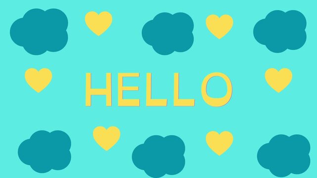 Animated Hello Typography with Cute Clouds and Hearts