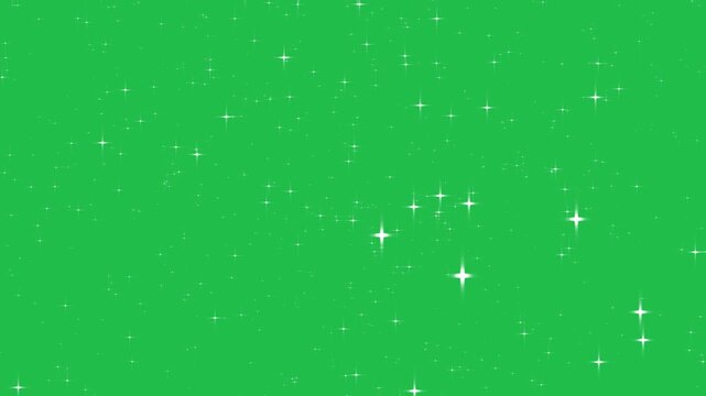 Animated white twinkling star field with sparkling glitter and shimmering starlight on a green screen. Perfect for chroma key compositing, overlays, VFX and 4K motion graphics.