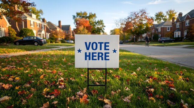 Vote here sign on a residential lawn