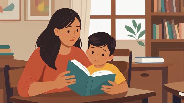 Mother reading a book with her children at home, sharing a meaningful learning moment that encourages literacy, imagination, education, family connection, and childhood development.