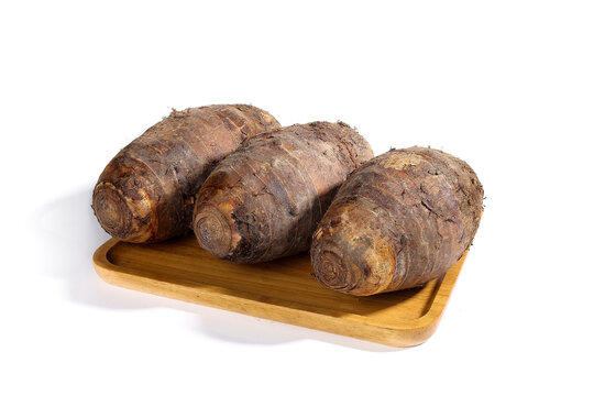 Fresh Taro Roots on Wooden Plate - Healthy Asian Vegetable Studio Photography