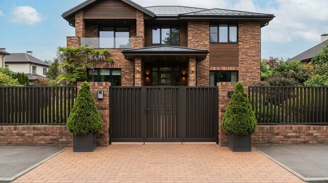 Modern brick house, luxury residential villa, private home exterior