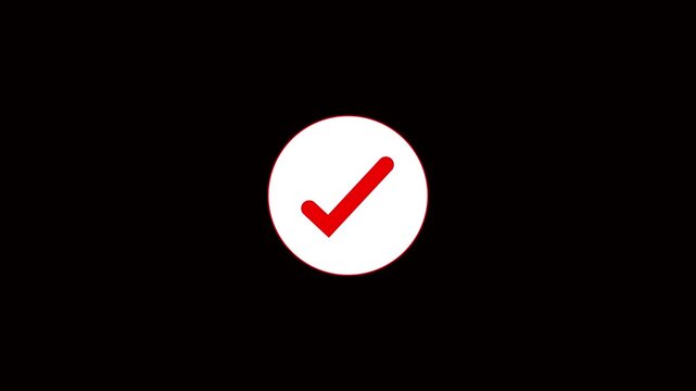 Red Check Mark Inside a White Circle with Red Border on Black Background Keywords: check mark, tick, yes, correct, approved, confirmation, agreement, success, positive, validation, symbol, icon