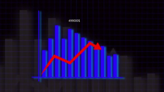 Upward Trending Bar Chart with Red Arrow on Dark Grid Background graph data