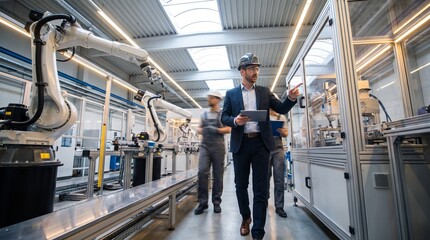 Fototapeta premium Professional manager touring a modern automated manufacturing facility