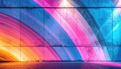 Fototapeta premium Abstract Colorful Rainbow Arch Light Streaks on Textured Concrete Wall Background