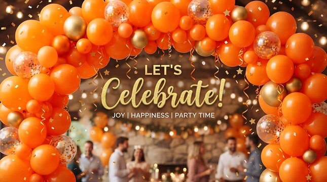 Let's celebrate festive party time with joy and happiness under orange balloon arch.