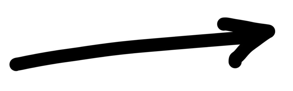 Hand drawn thick black brush arrow pointing top right isolated