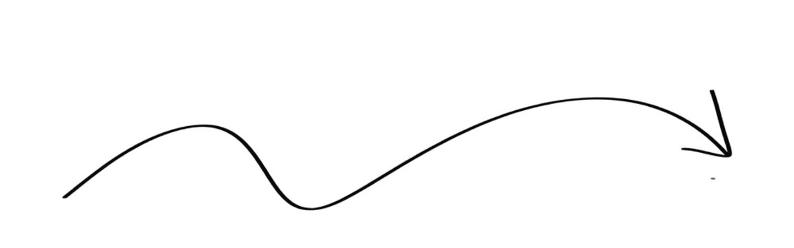 Hand drawn squiggly black arrow pointing right isolated