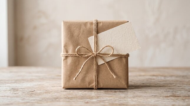 Gift Box with Red Ribbon on Wooden Background for Christmas, Birthday, Valentine, Anniversary and Holiday Celebration