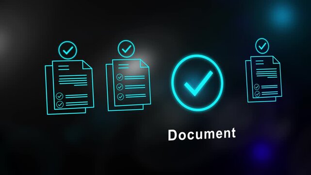 Digital Document Verification Animation Showcasing Quality Assurance Compliance Standards And Efficient Business Workflow Management .