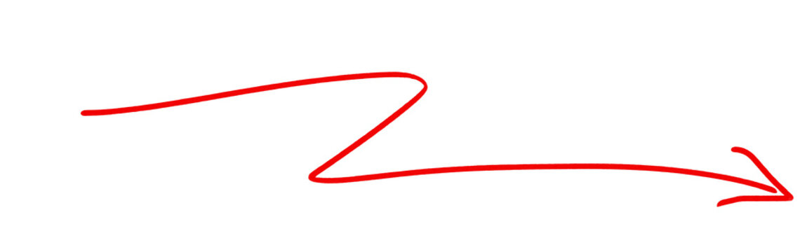 Hand drawn thin red zig zag arrow pointing right isolated