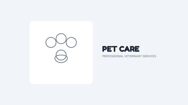 Minimalist pet care veterinary logo design with a modern paw symbol and professional typography layout
