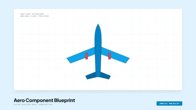 Aero component blueprint vector flat illustration showcasing a modern aircraft design schematic with technical details and grid layout