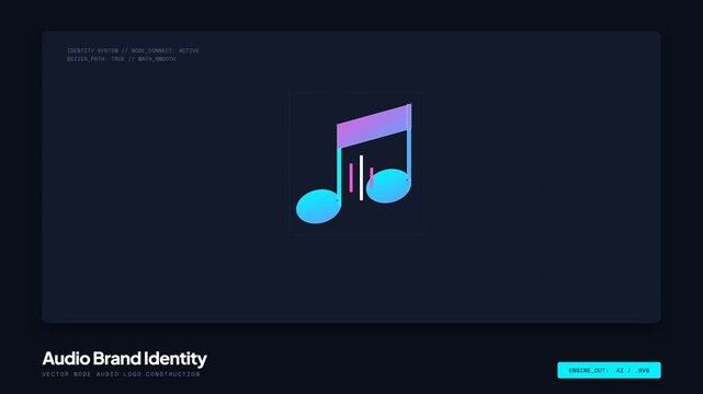 Audio Brand Identity Logo Design with Modern Musical Note and Sound Wave Equalizer Vector Illustration on Dark Background