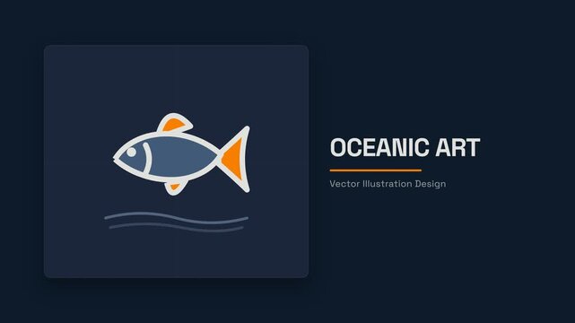 Flat vector illustration design of stylized fish swimming over ocean waves in modern flat icon design style