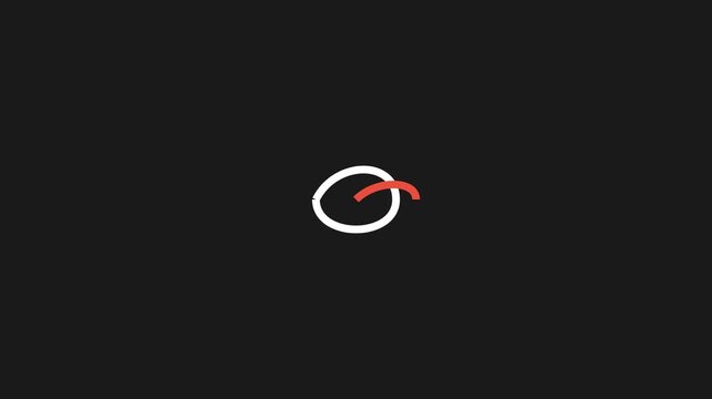 Minimalist 2D flat vector illustration featuring a sleek white circular outline with a vibrant red accent line centered on a dark black background