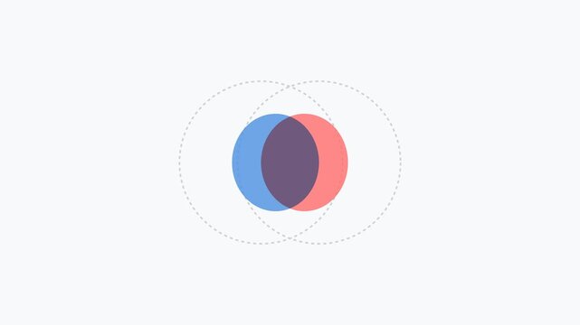 Abstract 2D flat vector illustration of overlapping circles venn diagram concept representing logic, unity, and data intersection