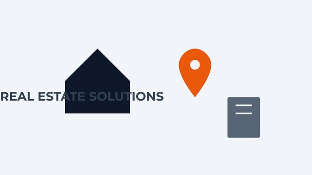Flat 2D vector for real estate solutions with house icon, location pin, and building graphics for property management concepts
