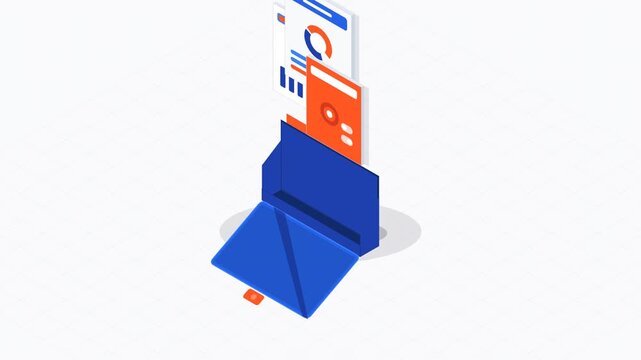 Isometric 3D Animated Blue Folder Icon with Digital Web Document for Technology and Business Concepts