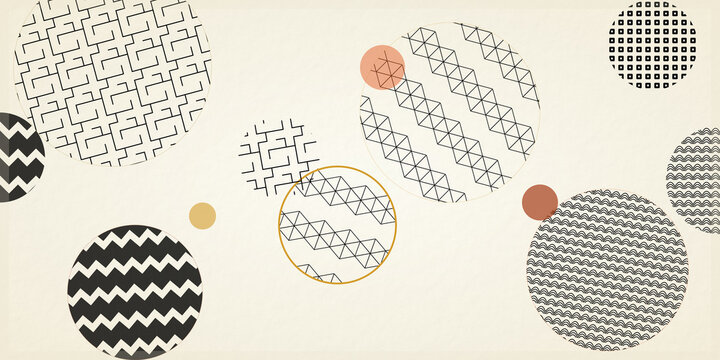Abstract geometric circles pattern with minimalist textured graphic shapes on transparent background